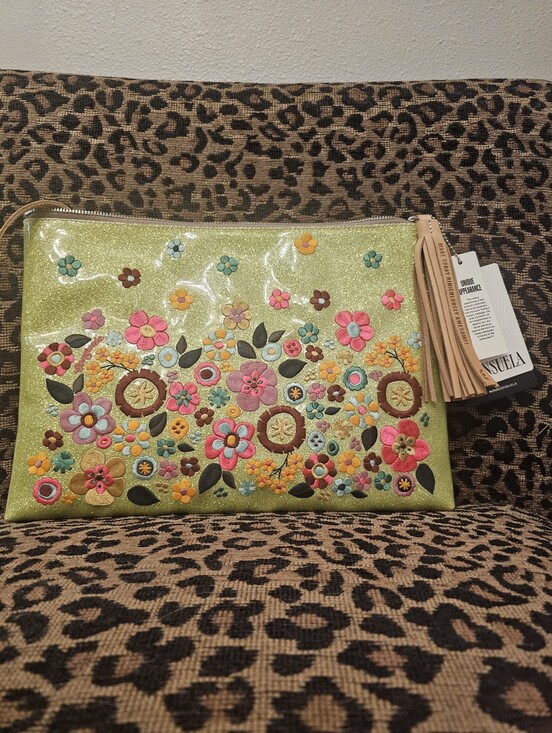 Consuela Handbags - Consuela Take Me Out Clutch-NWT Embellished Floral Glitter Clutch - Lime Green